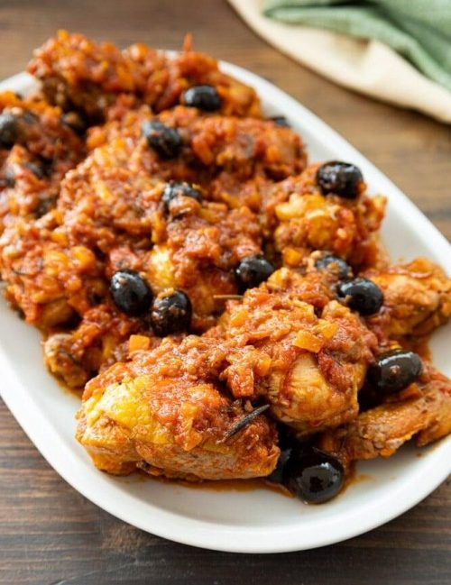 Paolo's chicken with olives, tomatoes.