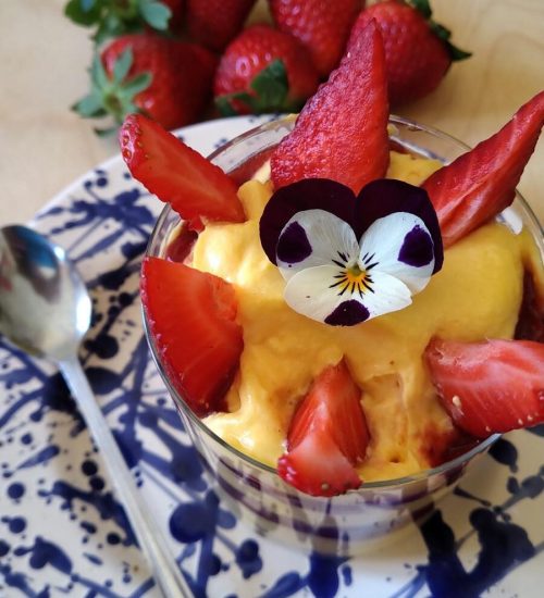 Liv'as Easter Colomba tiramasu, served in a glass with strawberries and lemon mascarpone filling