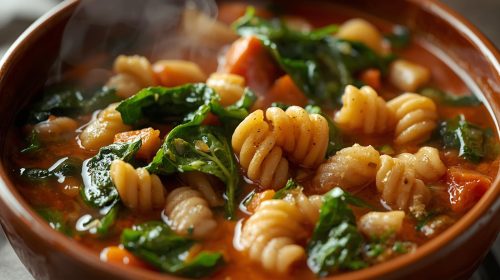minestrone with spinach and fusilli